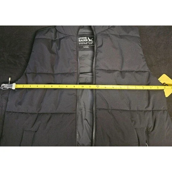 EDDIE BAUER KNEE LENGTH HOODED SZ S PUFFER VEST BLACK NWT - Picture 5 of 9